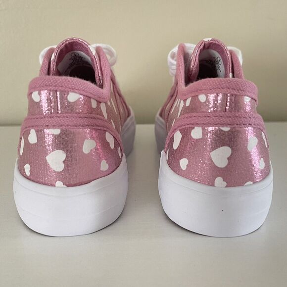 Cynthia Rowley Sneakers Girls Size 1 Kids Shoe Metallic Pink Canvas White Hearts - Picture 5 of 9